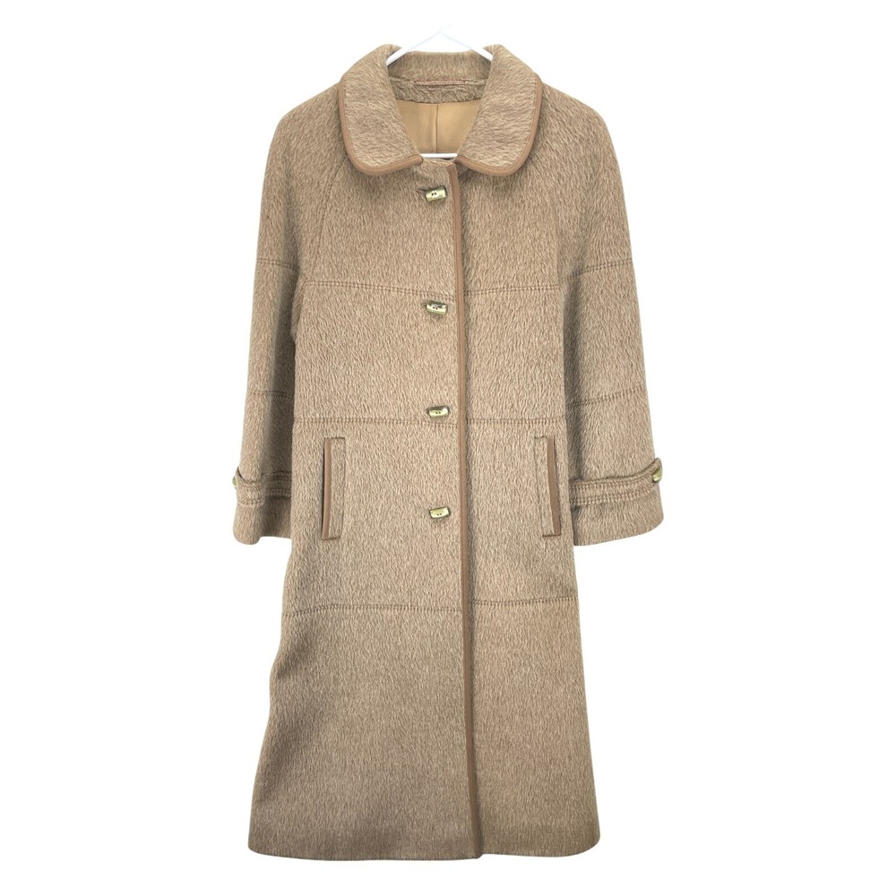Sixth Sense Llama Coat Women's 14 M Beige West Germany Vintage Long Trench Warm
